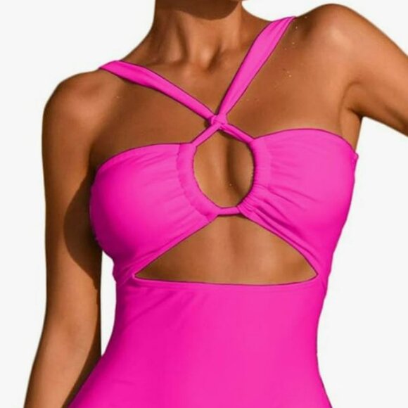 Neon Pink One-Piece Cutout Swimsuit - Picture 1 of 3